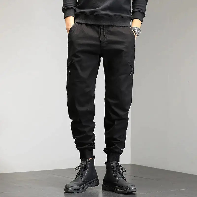 WXLWZYWL Baggy Pants for Men Elastic Waist 2024 Casual Multi Pockets Solid  Cargo Pant Athletic-Fit Buckle Zipper Sweatpants Trousers Cargo Pants 